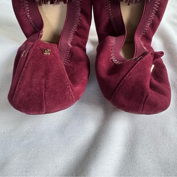 YS YOSI SAMRA Samara Suede Pom Foldable Ballet Flats Size 8 Rosewood NIB - Picture 4 of 10